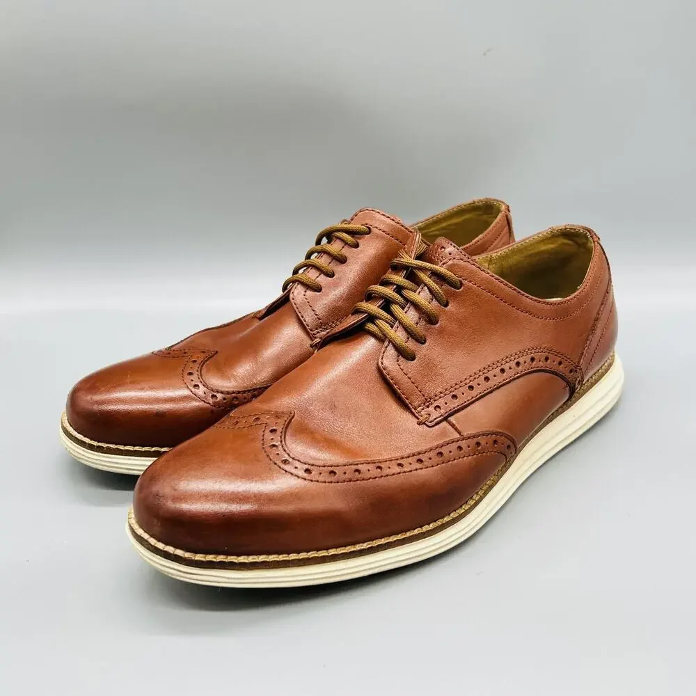 Cole Haan Shoes Mens 10.5 Brown Leather Wingtip Oxford Dress Brogue Comfort